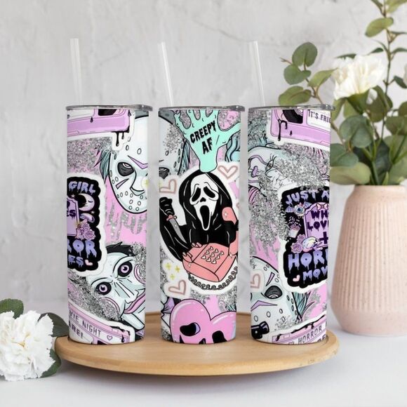 SCARY Movie Characters, Newspaper / Comic Like Design Print 20oz Skinny Tumbler - Picture 1 of 1